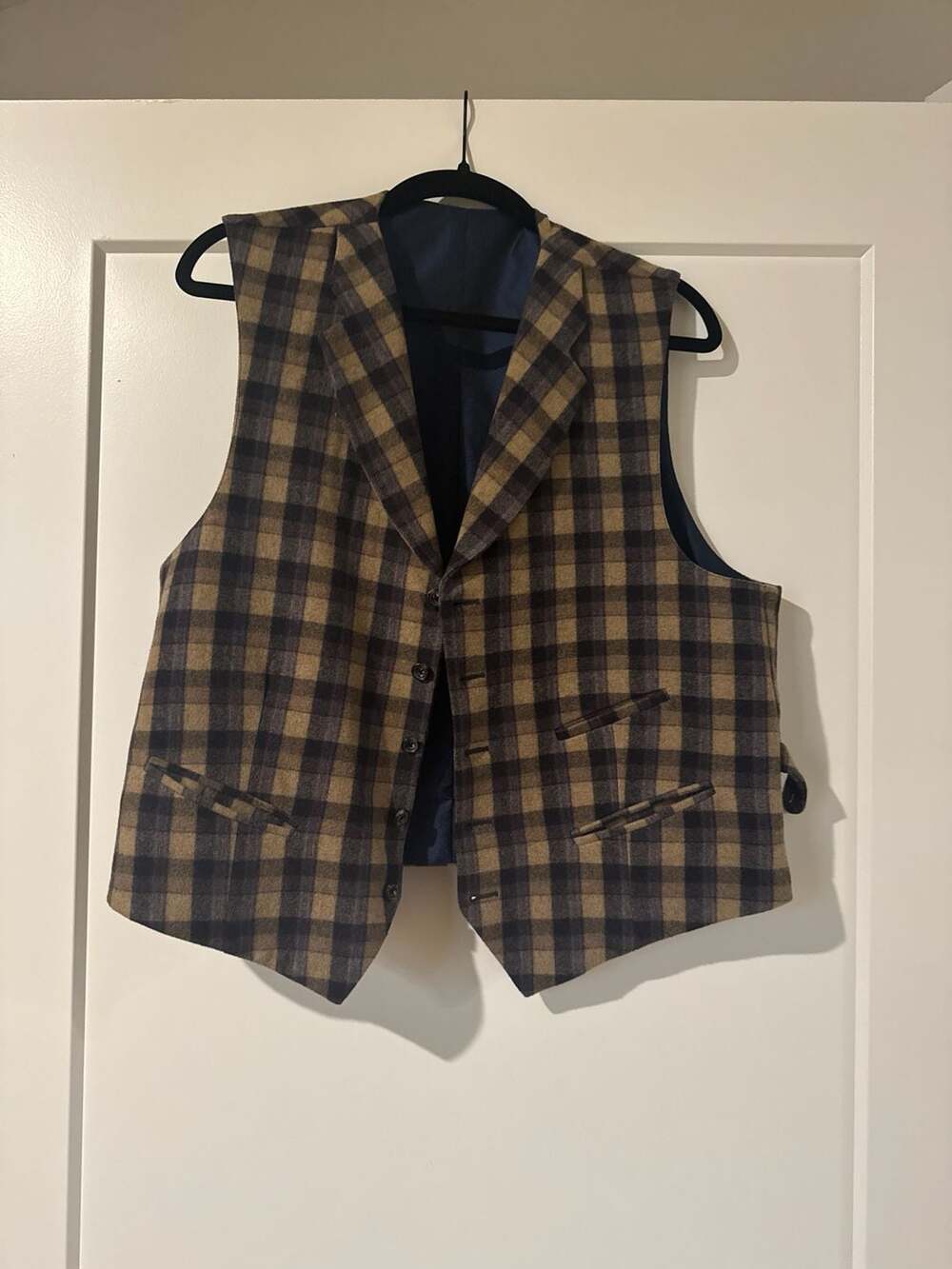 Allen Edmonds Brown and Navy Plaid Wool Vest